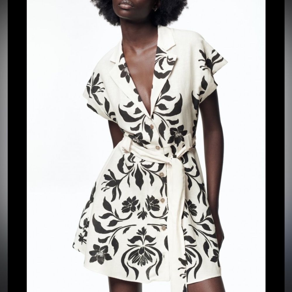 Zara Black and White Flutter Sleeve Mini Dress
